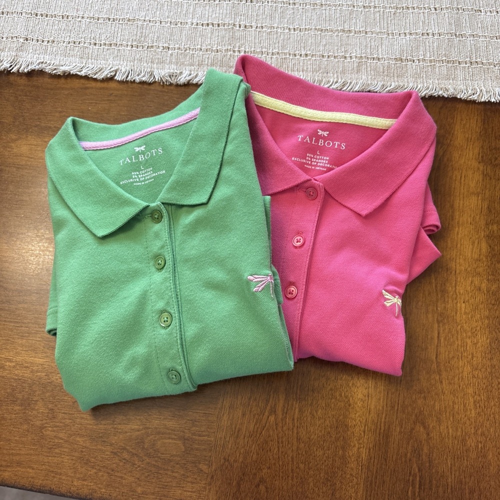Set Of Two Talbotts Polo Short Sleeve Large Shirts Dragonfly Embroidered Women's